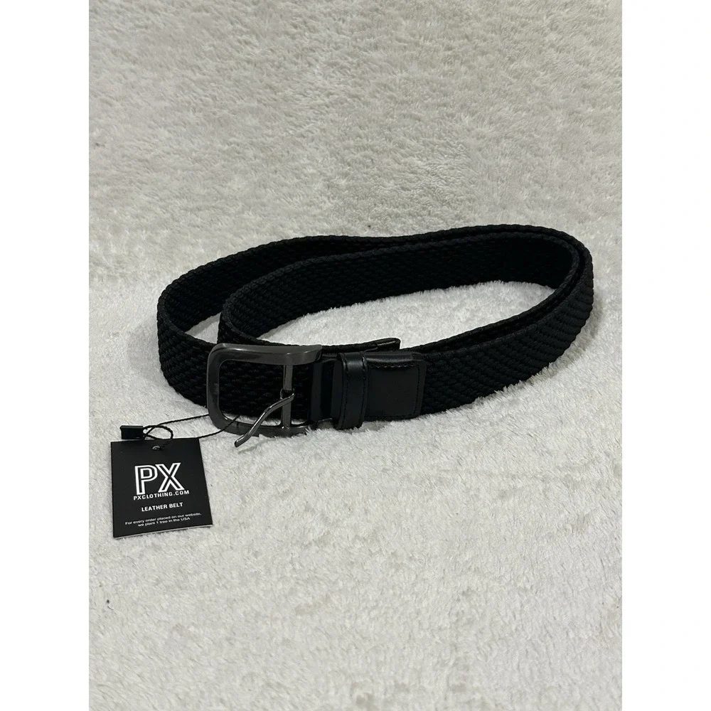 NWT PX Clothing Men's Black Woven Belt Black Buckle Size 42 Business Work Office